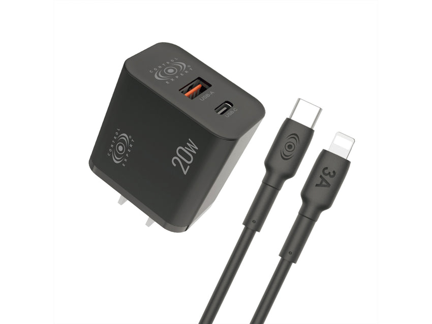 Cargador 2 Puertos USB y Tipo Compatible Con iPhone 1 Metro 20W - Negro