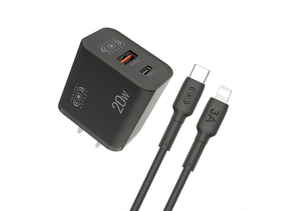 Cargador 2 Puertos USB y Tipo Compatible Con iPhone 1 Metro 20W - Negro