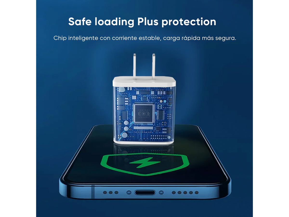 Cargador 2 Puertos USB y Tipo Compatible Con iPhone 1 Metro 20W