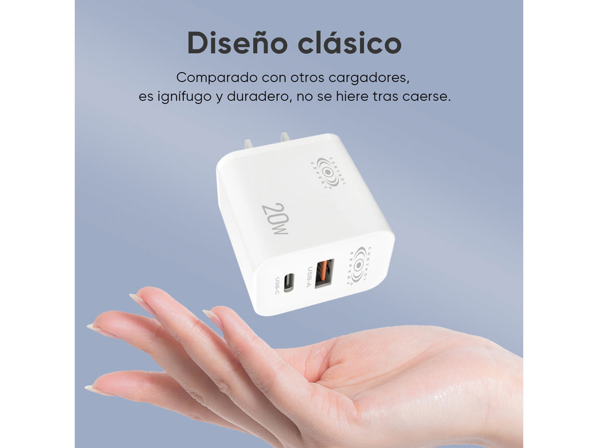 Cargador 2 Puertos USB y Tipo Compatible Con iPhone 1 Metro 20W