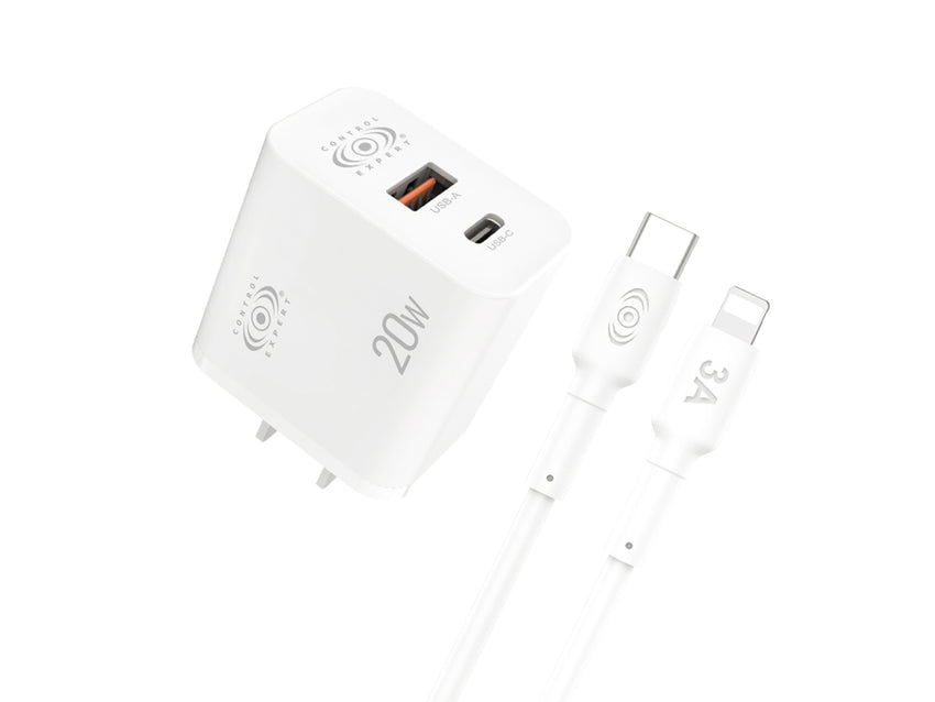 Cargador 2 Puertos USB y Tipo Compatible Con iPhone 1 Metro 20W - Blanco