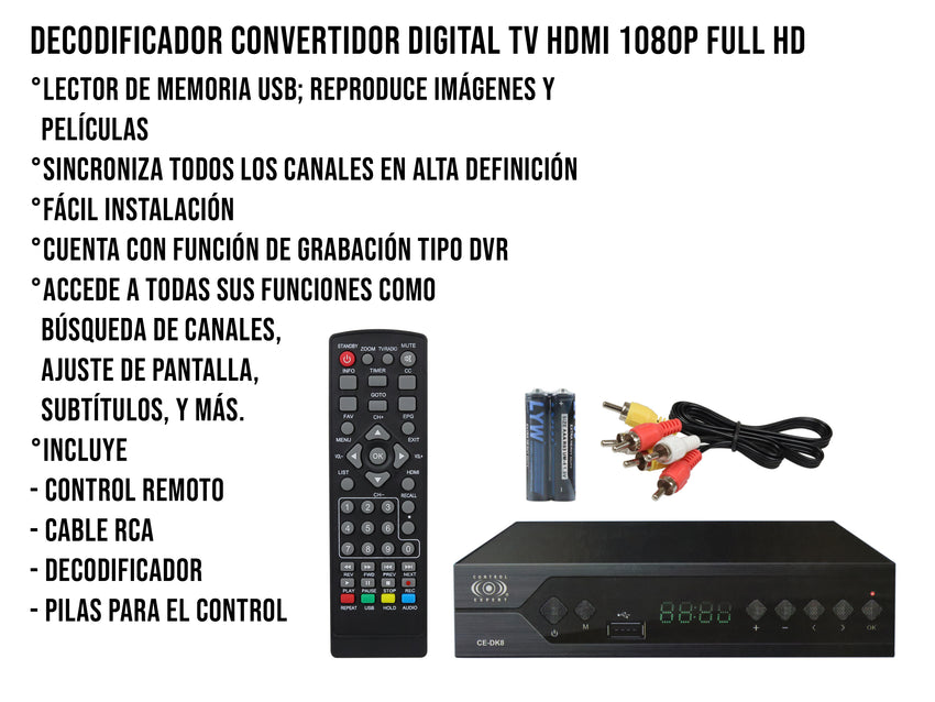 Decodificador Convertidor Digital Tv Hdmi 1080p Full Hd