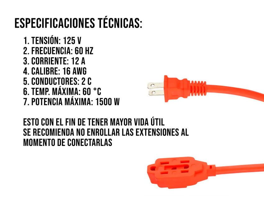 Extensión Eléctrica de Uso Rudo 7.5 Metros