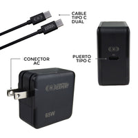 Cargador Ultra Rápido 65W GaN – Para Laptop, Tablet y Celular con Cable Tipo C Incluido