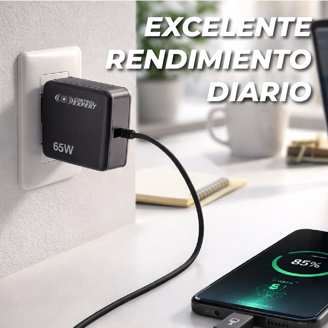 Cargador Ultra Rápido 65W GaN – Para Laptop, Tablet y Celular con Cable Tipo C Incluido