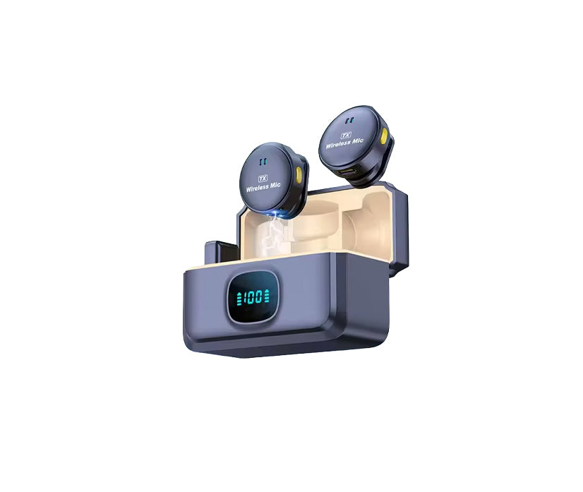 Micrófono Inalámbrico de Solapa Profesional 2.4G con Estuche de Carga Digital para iPhone y Android
