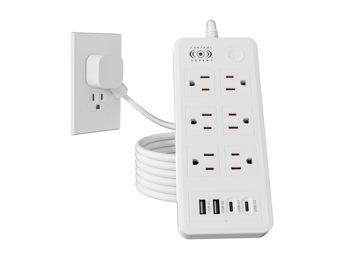 Multicontacto con Puertos USB y Tipo C – 6 Entradas con Carga Rápida y Cable Resistente (20W)