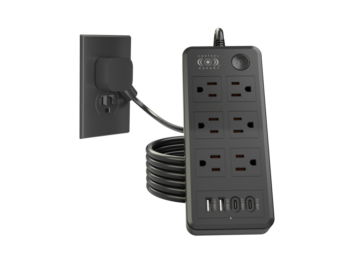 Multicontacto con Puertos USB y Tipo C – 6 Entradas con Carga Rápida y Cable Resistente (20W)