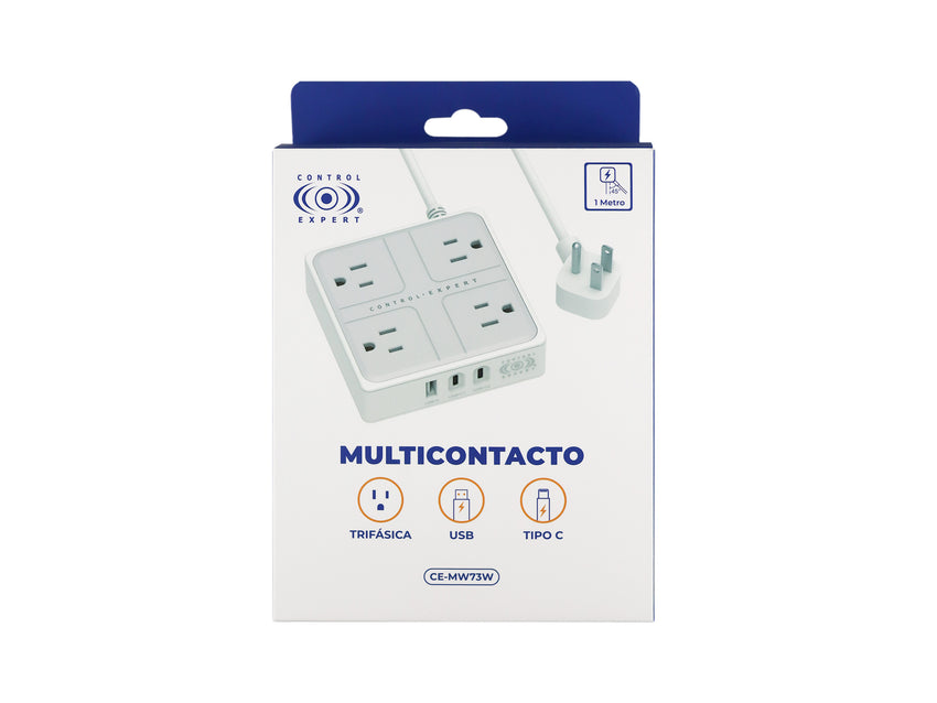 Multicontactos con 4 Salidas A 1 Puerto USB 2 Puertos Tipo - Blanco