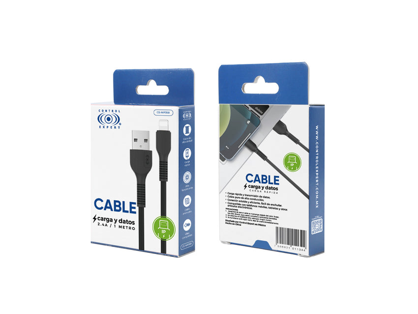 Cable USB para IPhone 1 Metro de Largo carga  Datos 2.4A - Negro