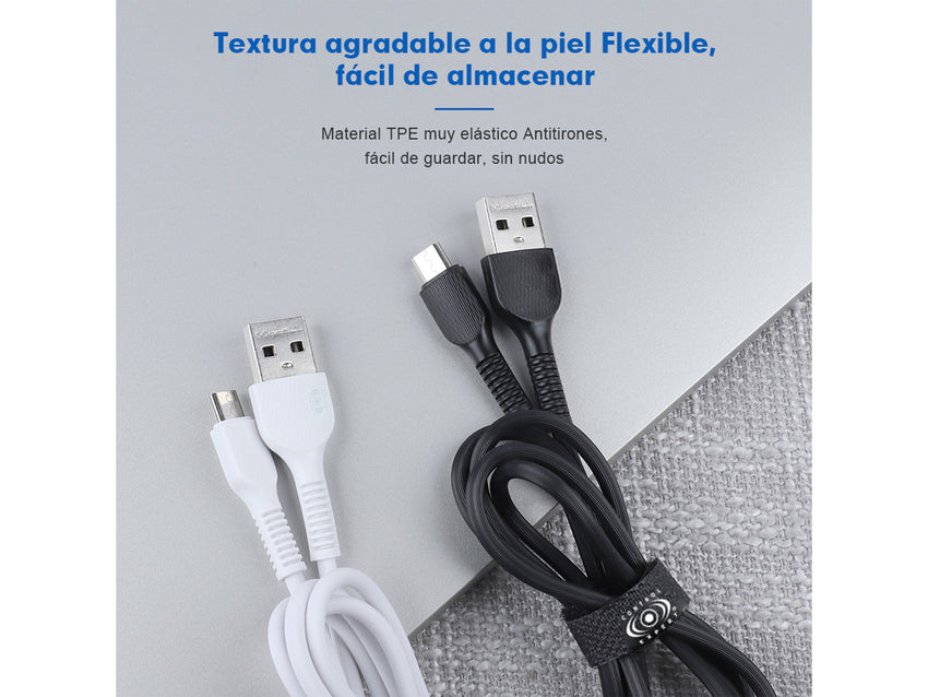 Cable USB a Micro USB V8arga y Datos 2.4A 1 Metro - Negro