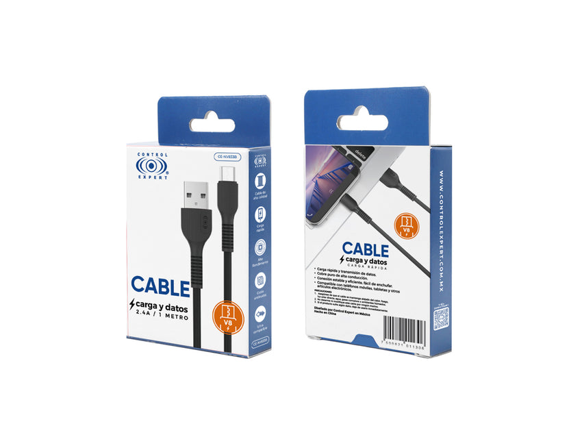 Cable USB a Micro USB V8arga y Datos 2.4A 1 Metro - Negro