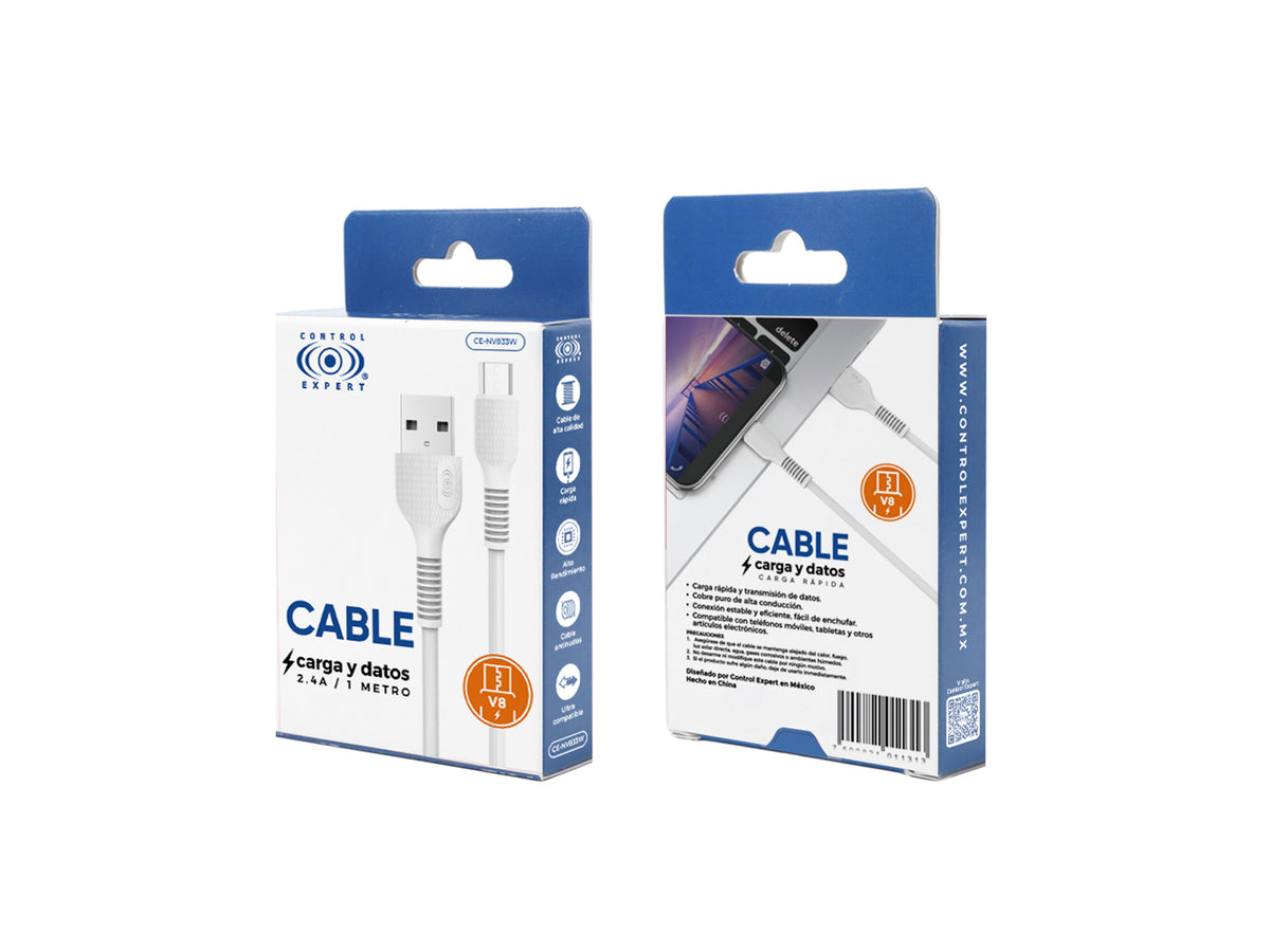 Cable USB a Micro USB V8 Carga y Datos 2.4A 1 Metro - Varios