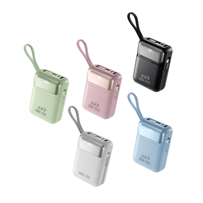 Power Bank Flow Series 20,000mAh 35W – Carga Rápida con Cables Integrados y Pantalla Digital