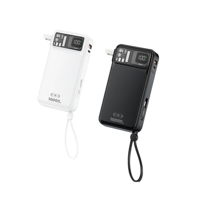 Power Bank Power Plug Pro 10,000mAh 20W – Cargador de Pared AC Integrado y Cables Rápidos