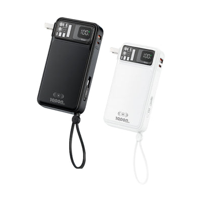 Power Bank Power Plug Pro 10,000mAh 20W – Cargador de Pared AC Integrado y Cables Rápidos