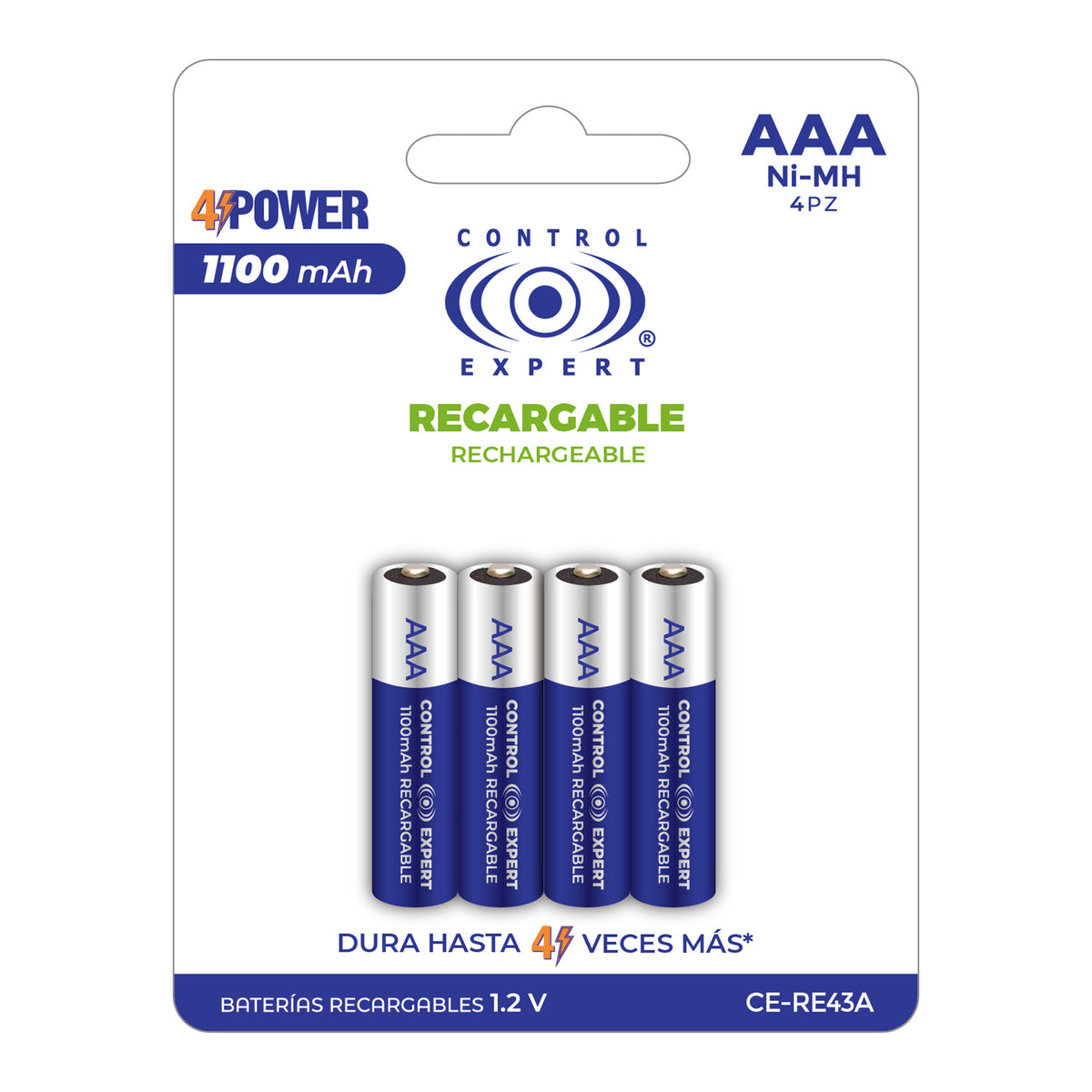 Batería AAA Recargable Original 4Power 1100mAH 4 Piezas