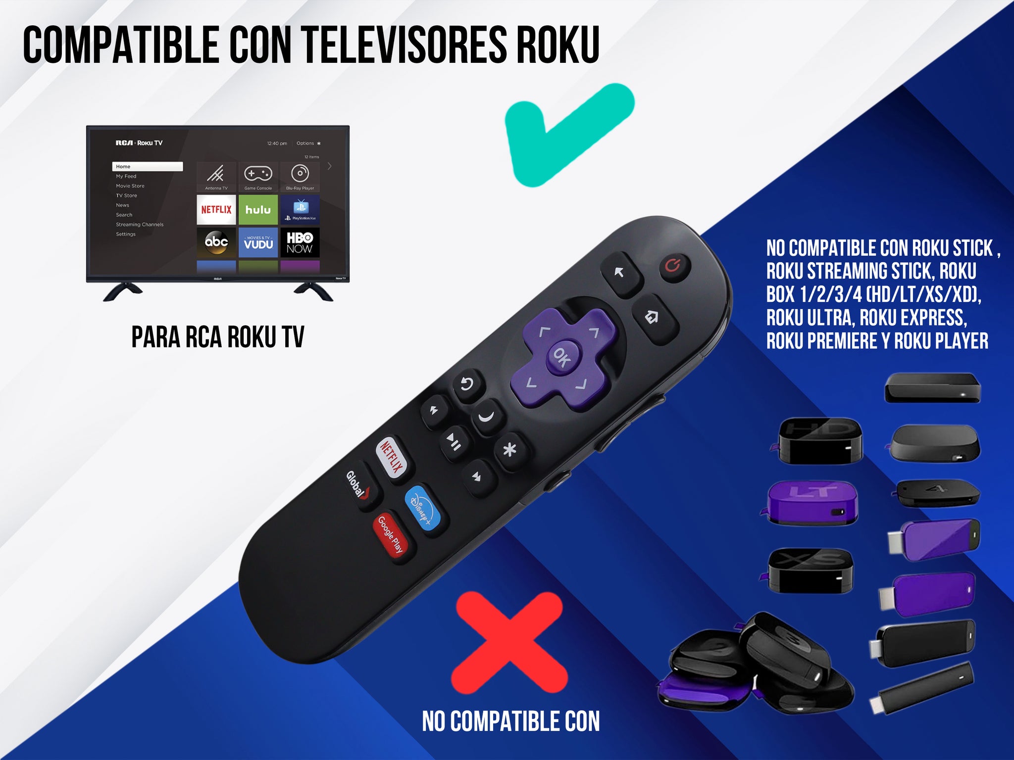 Control para RCA Roku Smart Tv Premium – Control Expert MX