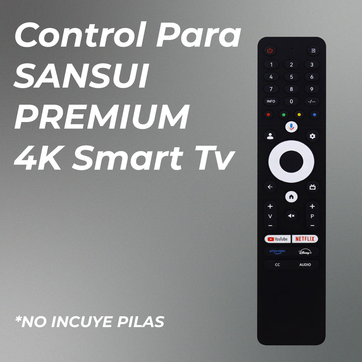 Control Remoto Compatible con Sansui Smart TV 4K  Repuesto Listo para Usar | Accesos Directos a Apps | Sin Comando de Voz