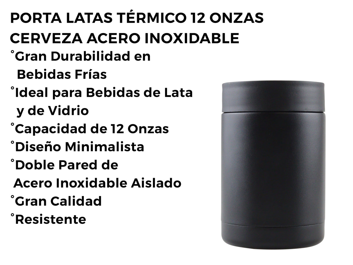 Porta Latas Acero Inoxidable Térmico 355 ml - Negro