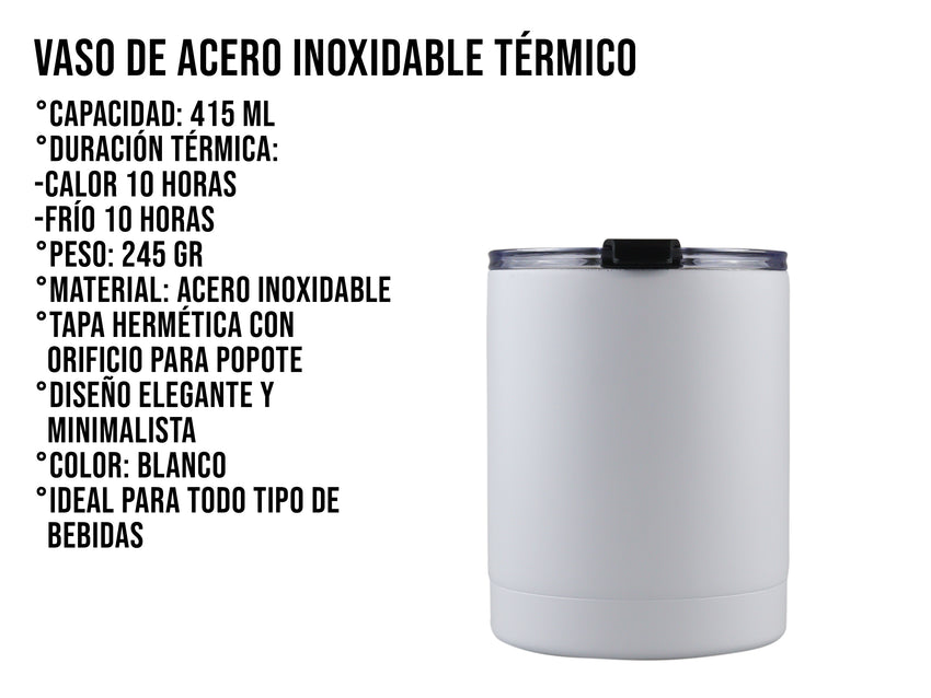 Vaso de Acero Inoxidable Térmico 415ML - Blanco