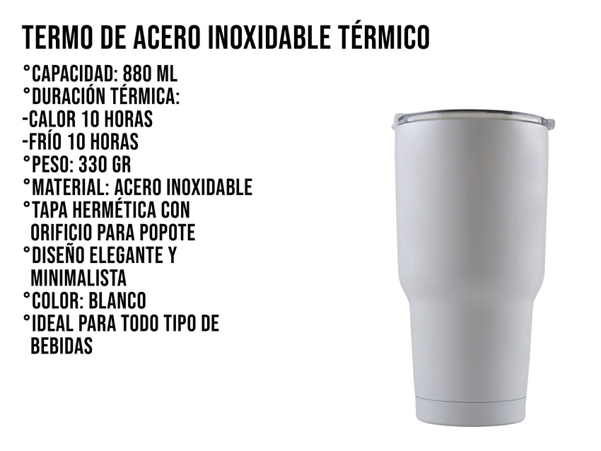 Termo de Acero Inoxidable 880 ml - Blanco