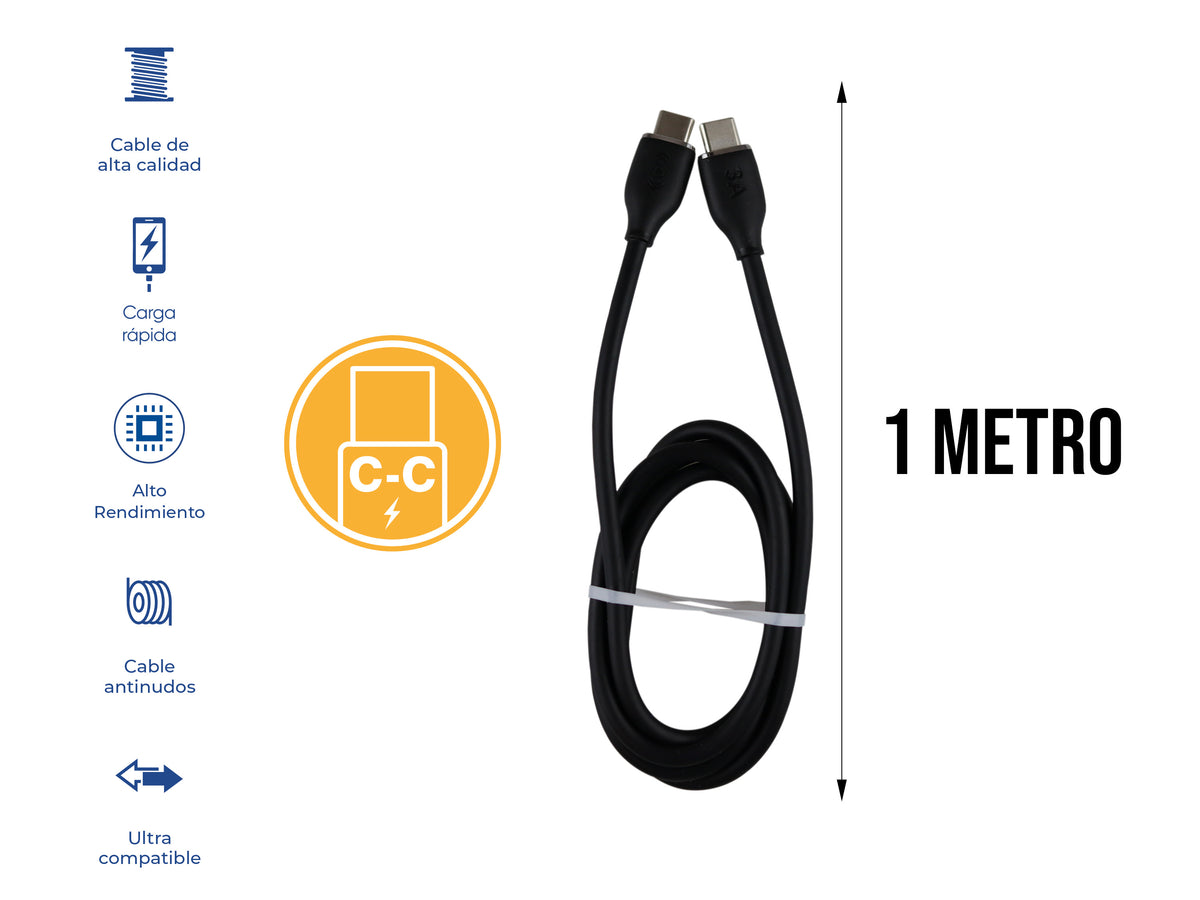 Cable Tipo C a Tipo C 60W Carga Rápida Negro