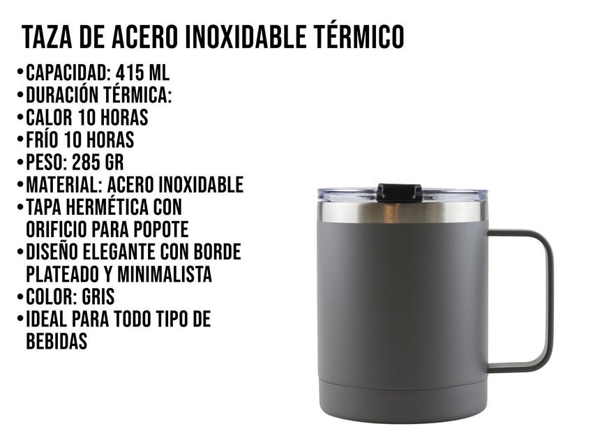 Taza Térmica de Acero Inoxidable 415 ml - Gris