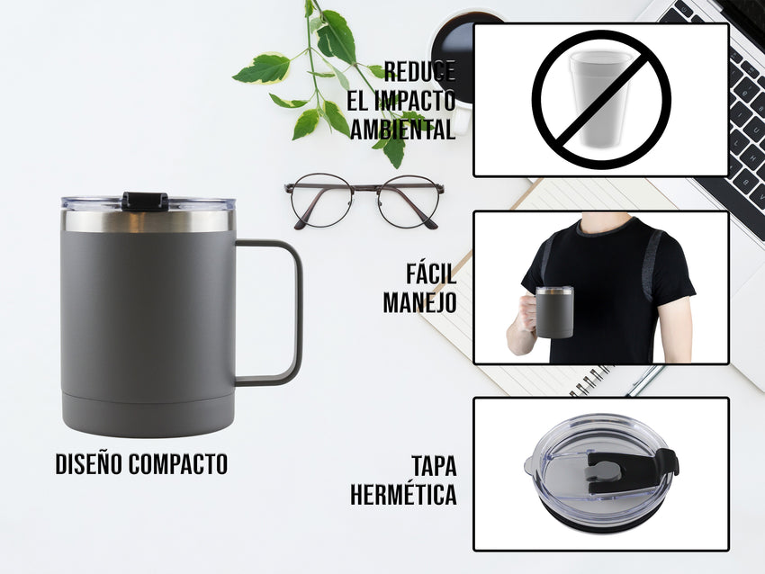 Taza Térmica de Acero Inoxidable 415 ml - Gris