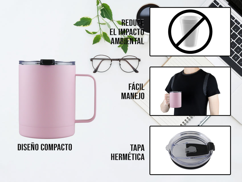 Taza Térmica de Acero Inoxidable 415 ml - Rosa