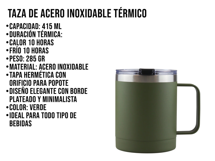 Taza Térmica de Acero Inoxidable 415 ml - Verde