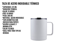 Taza Térmica de Acero Inoxidable 415 ml - Blanco