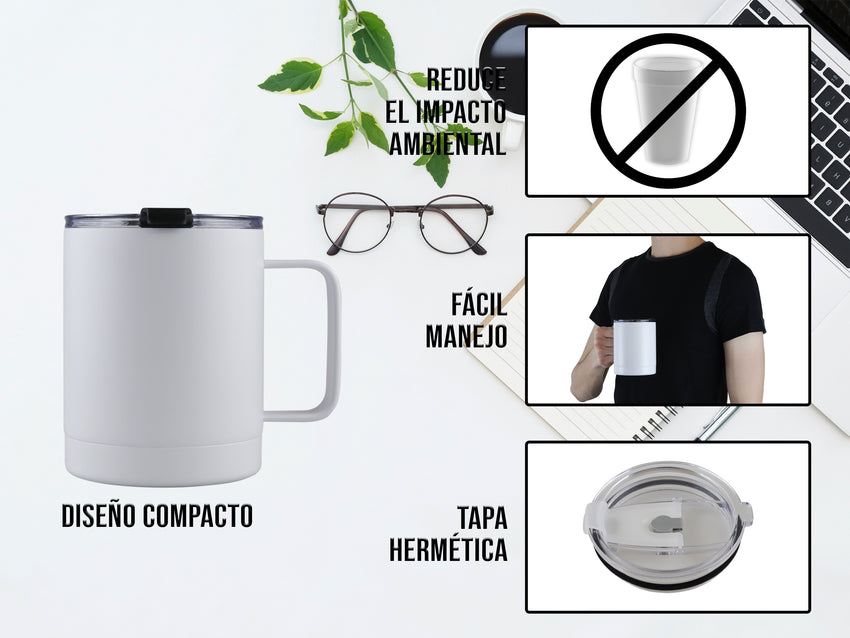 Taza Térmica de Acero Inoxidable 415 ml - Blanco