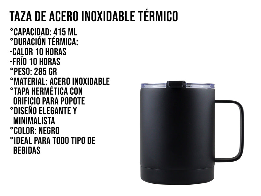 Taza Térmica de Acero Inoxidable 415 ml - Negro