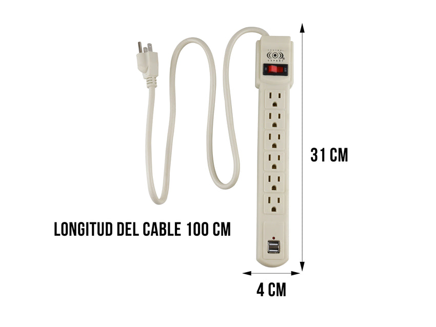 Multicontacto De 6 Entradas y 2 Entradas USB