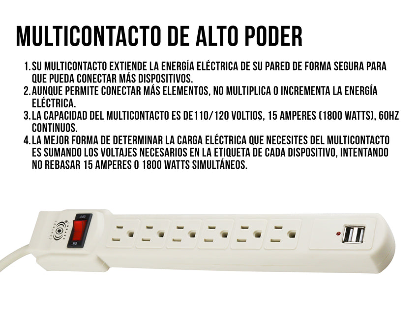 Multicontacto De 6 Entradas y 2 Entradas USB