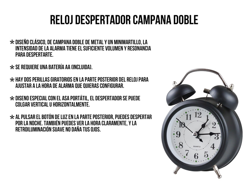 Reloj Despertador Dobleampana - Negro