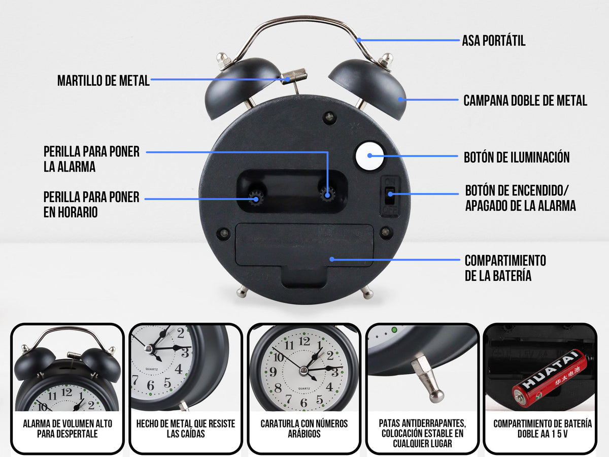 Reloj Despertador retro doble campana