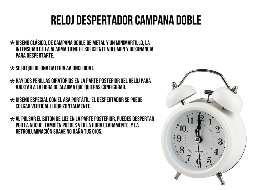 Reloj Despertador Dobleampana - Blanco