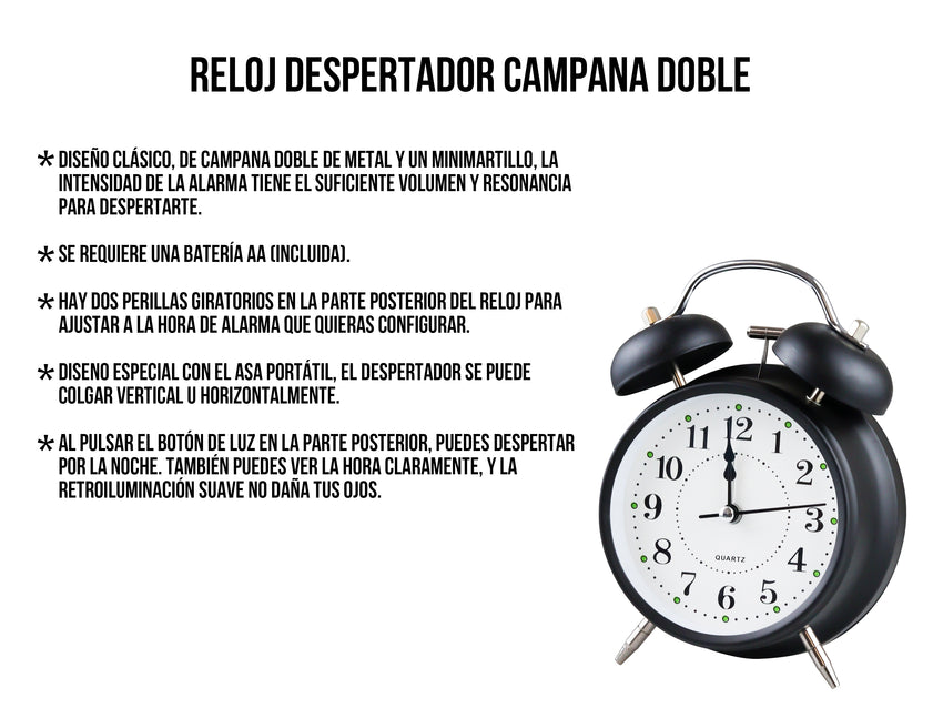 Reloj Despertador Dobleampana - Negro