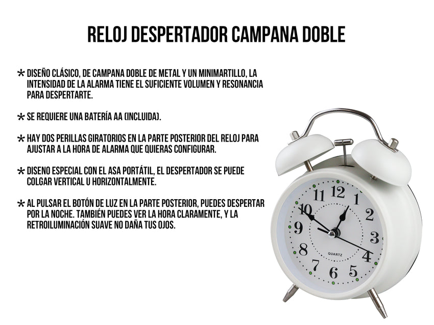 Reloj Despertador Dobleampana - Blanco