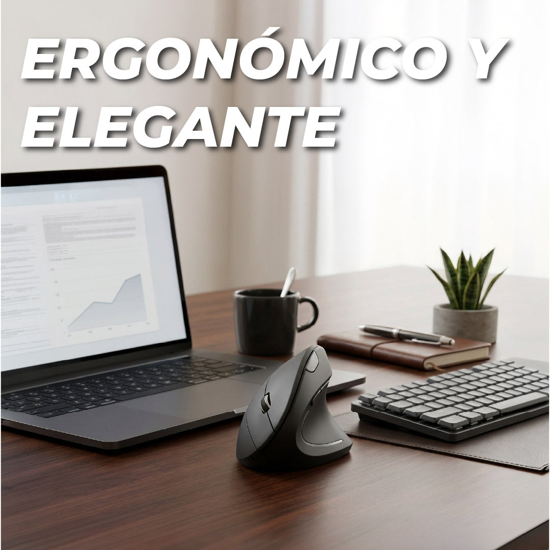 Mouse Inalámbrico 2.4GHz Bluetooth Recargablecon 6 Botones, DPI Ajustable, Ergonómico, Receptor USB-A + Adaptador USB-C, Plug & Play