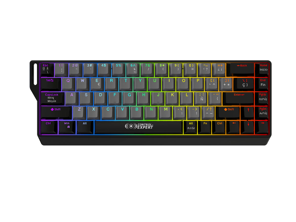 Teclado Gamer Mecánico Alámbrico 68 Teclas, USB Tipo C, Iluminación RGB, Diseño Compacto, Cable de 1.5 m, Compatible con Windows y macOS