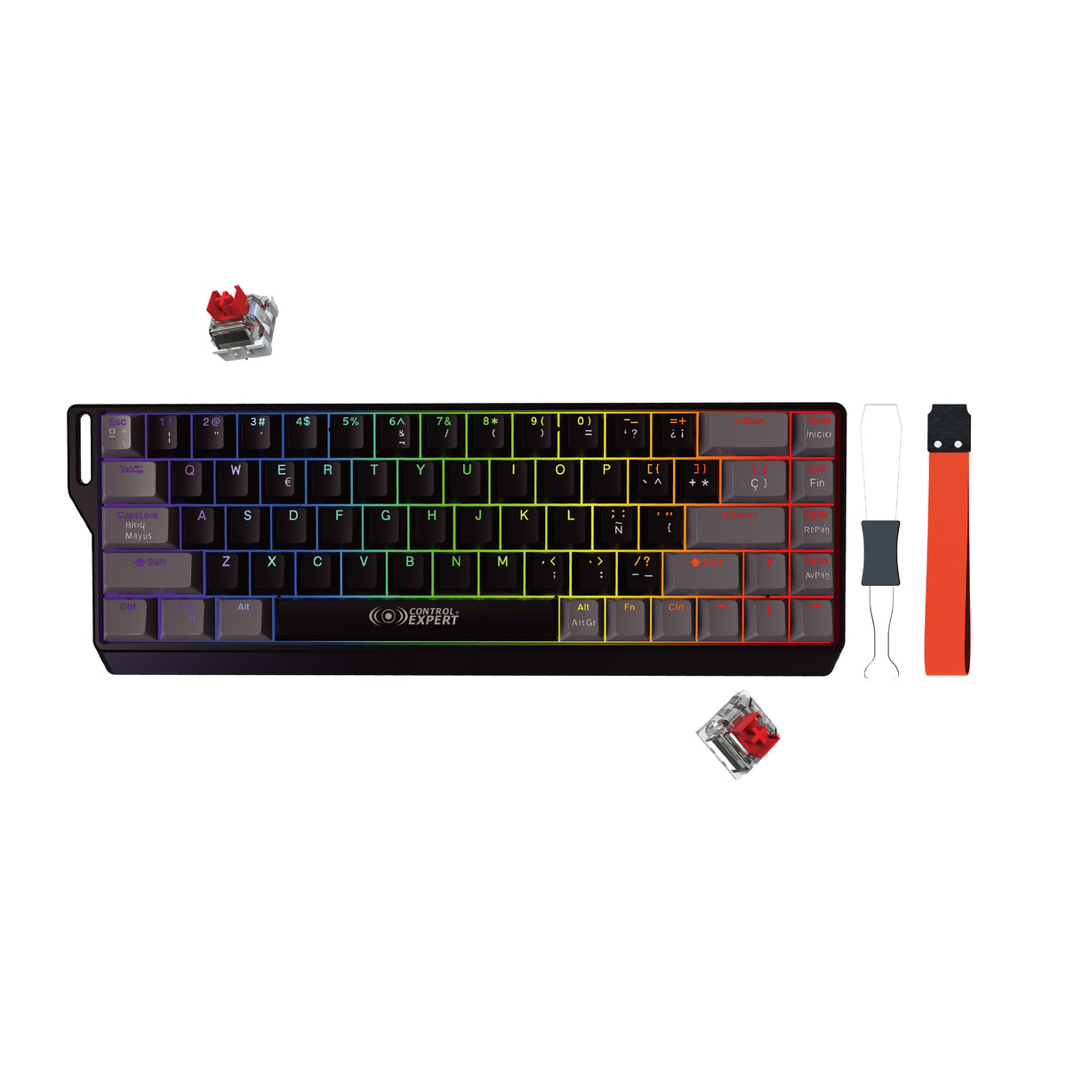 Teclado Gamer Mecánico Alámbrico 68 Teclas, USB Tipo C, Iluminación RGB, Diseño Compacto, Cable de 1.5 m, Compatible con Windows y macOS