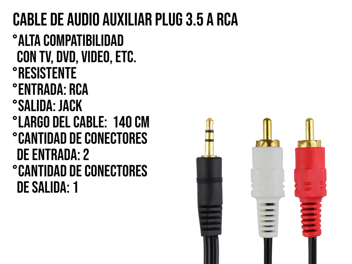 Cable de Audio y Video 3.5 mm a RCA – 1.5 Metros