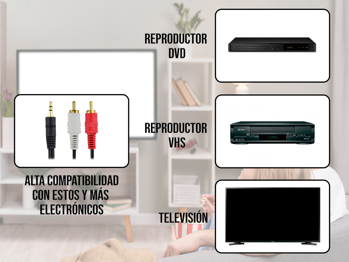 Cable de Audio y Video 3.5 mm a RCA – 1.5 Metros