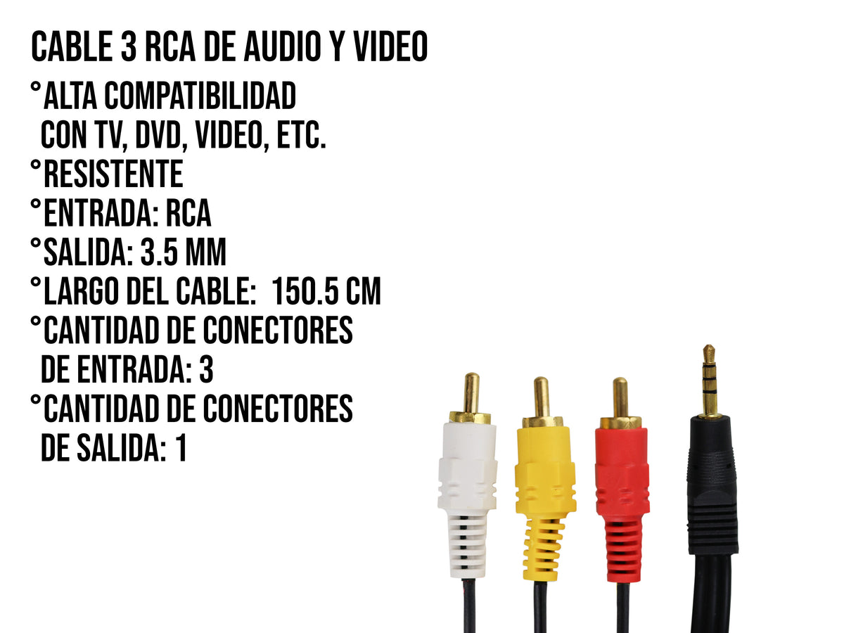 Cable de Audio y Video 3 RCA a 1 AUX (3.5 mm)
