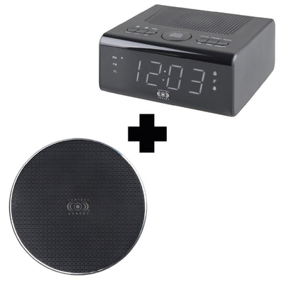 Combo Cargador Inalámbrico + Radio Reloj Despertador FM