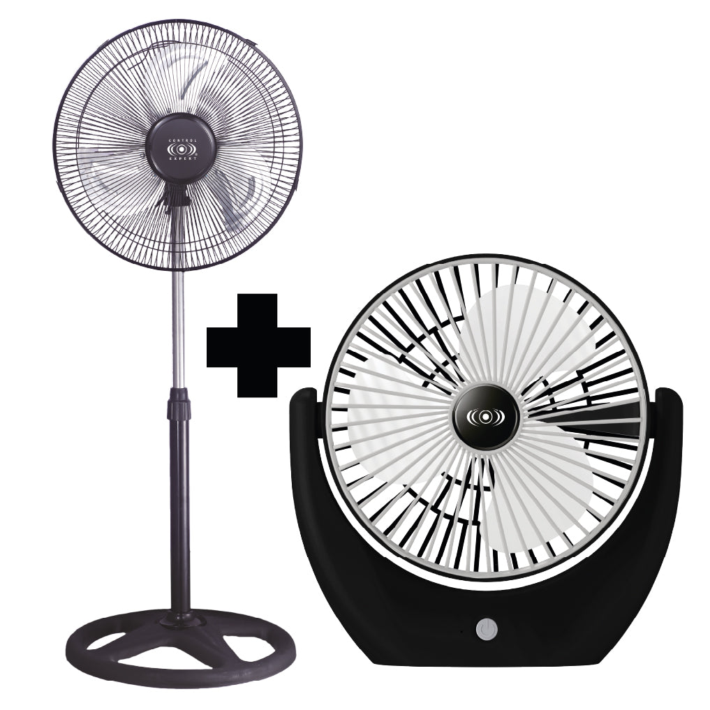 kit de Ventilador de Pedestal 16” con Aspas Metálicas + Ventilador Personal Recargable Tipo C