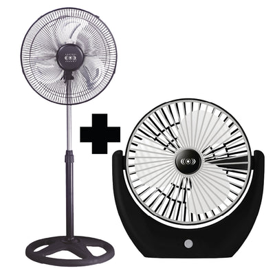 Combo Ventilador de Pedestal 16” con Aspas Metálicas + Ventilador Personal Recargable Tipo C